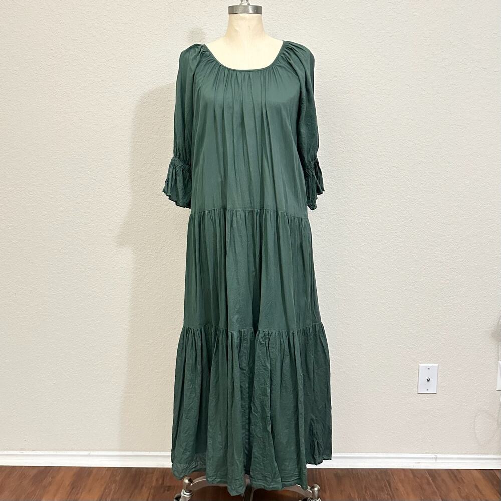 DAUGHTERS OF INDIA Sahana Maxi Dress Emerald Green Cotton Puff Sleeve